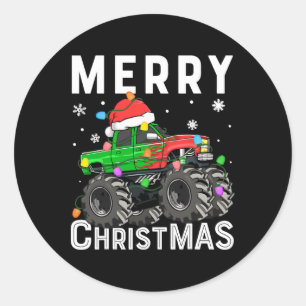 Sticker Rond Garçons Monster Camion Joyeux Noël Santa Hat Toddl