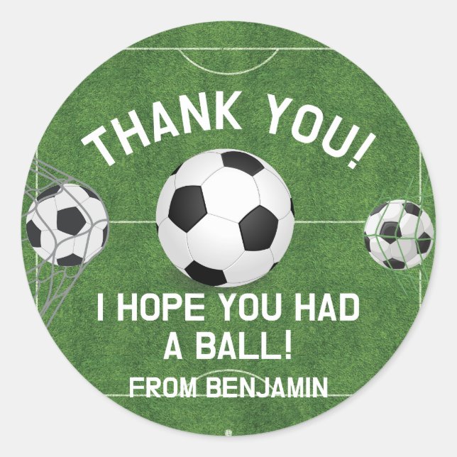 Sticker Rond Garçons Soccer Sports Merci Anniversaire de enfant (Devant)