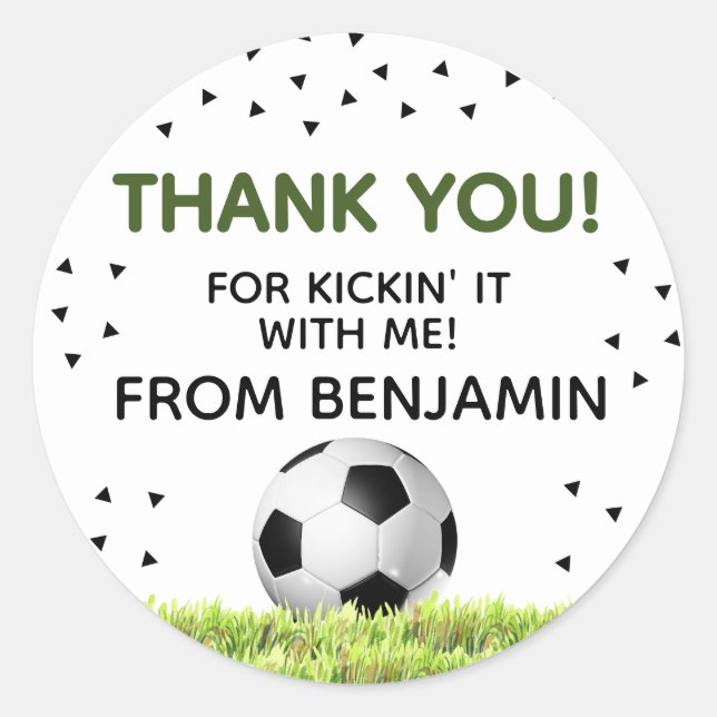 Sticker Rond Garçons Soccer Sports Merci Anniversaire de enfant (Devant)