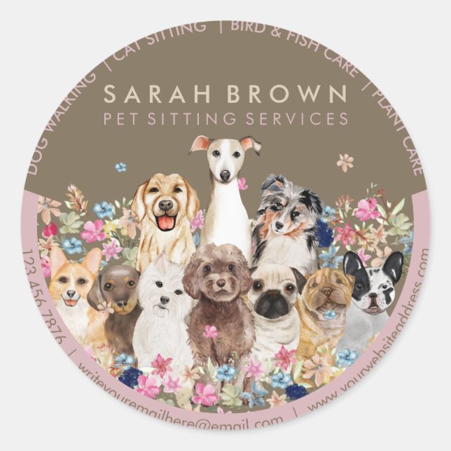 Sticker Rond Garde d'animaux boutique florale rose marron pour  (Devant)