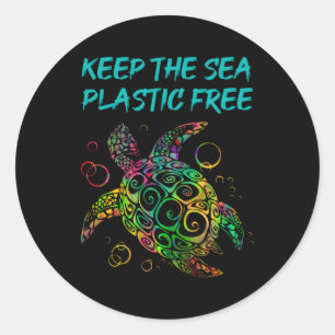 Sticker Rond Gardez La Mer Plastique Gratuit Économisez Les Tor