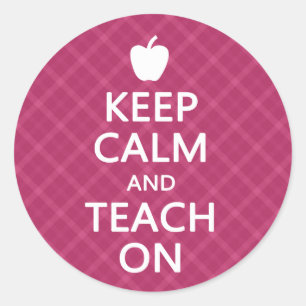 Sticker Rond Gardez le calme et Enseignez, Plaid rose