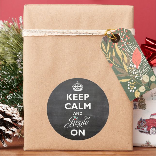 Sticker Rond Gardez Le Calme Et Jingle Sur Chalkboard Drôle Vac (vacances)