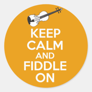 Sticker Rond Gardez le calme et le violon Fiddle On sur Orange