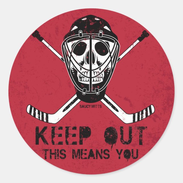 Sticker Rond Gardez le gardien de hockey à l'écart (Devant)