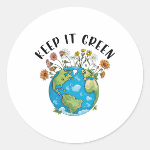Sticker Rond Gardez-Le Vert Jour des terres Mignonne Enseignant
