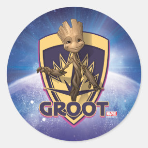 Sticker Rond Gardiens de la Galaxie   Baby Groot Crest