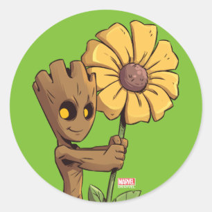 Sticker Rond Gardiens de la Galaxie   Groot bébé et marguerite