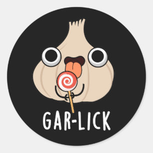 Sticker Rond Garlick Funny Garlic Herb Pun Dark BG
