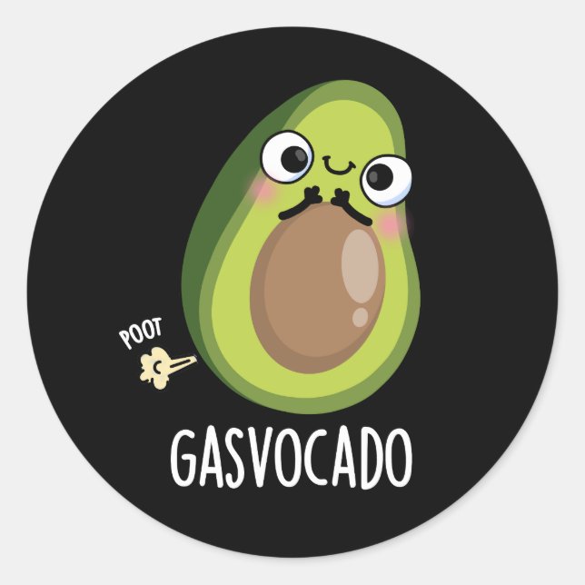 Sticker Rond Gasvocado Drôle Farny Farting Avocado Pun Dark BG (Devant)