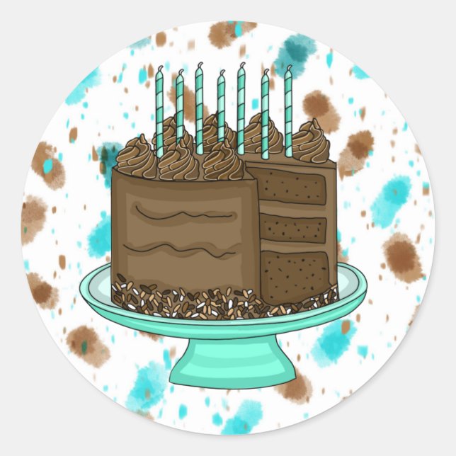 Sticker Rond Gâteau au chocolat turquoise et Brown (Devant)