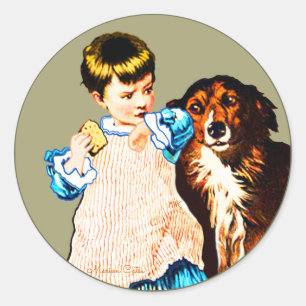 Sticker Rond Gâteau blanc de chien de brun vintage de petite