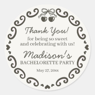 Sticker Rond Gâteau Coquette Rétro Cœur Beige Ruban Enterrement