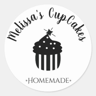 Sticker Rond Gâteau CupCake Minimaliste Monochrome Boulangerie 
