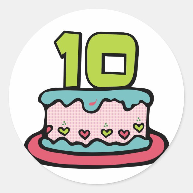 Sticker Rond Gâteau d'anniversaire 10 ans (Devant)