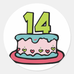 Sticker Rond Gâteau d'anniversaire 14 ans