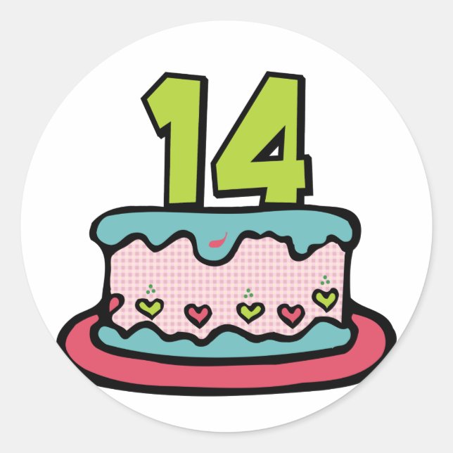 Sticker Rond Gâteau d'anniversaire 14 ans (Devant)