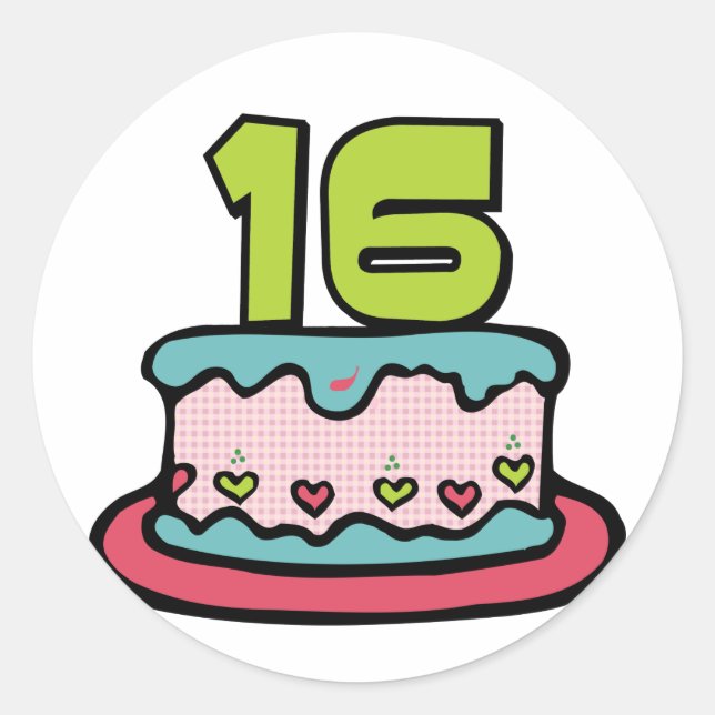 Sticker Rond Gâteau d'anniversaire 16 ans (Devant)