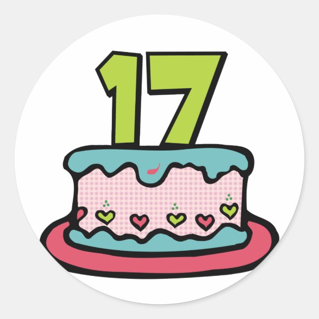 Sticker Rond Gâteau d'anniversaire 17 ans (Devant)