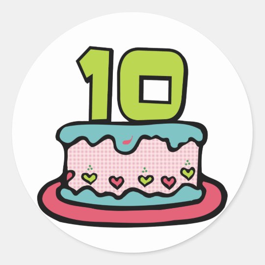 Sticker Rond Gateau D Anniversaire De 10 Ans Zazzle Ca