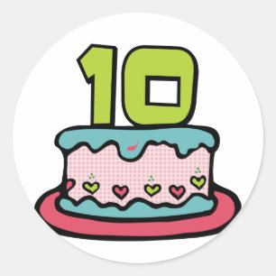 Sticker Rond Gâteau d'anniversaire de 10 ans