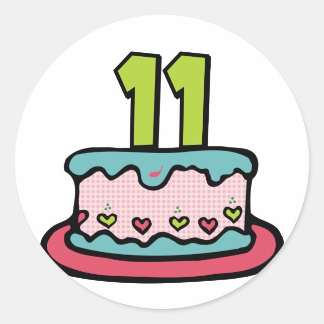Sticker Rond Gâteau d'anniversaire de 11 ans (Devant)