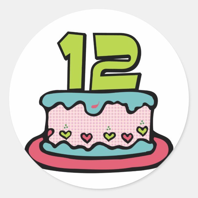 Sticker Rond Gâteau d'anniversaire de 12 ans (Devant)