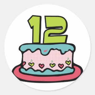 Sticker Rond Gâteau d'anniversaire de 12 ans