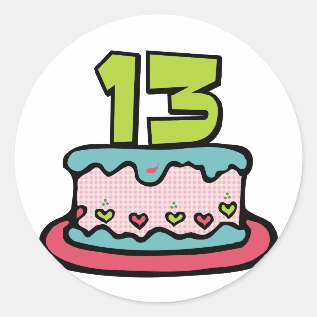 Sticker Rond Gâteau d'anniversaire de 13 ans (Devant)