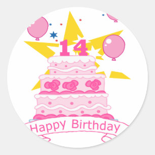 Sticker Rond Gâteau d'anniversaire de 14 ans
