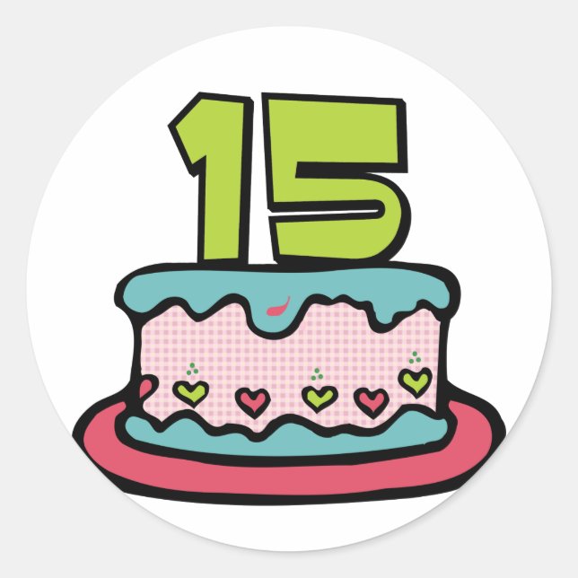 Sticker Rond Gâteau d'anniversaire de 15 ans (Devant)