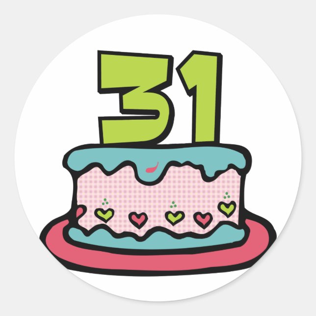 Sticker Rond Gâteau d'anniversaire de 31 ans (Devant)
