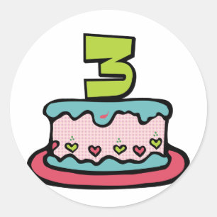 Sticker Rond Gâteau d'anniversaire de 3 ans