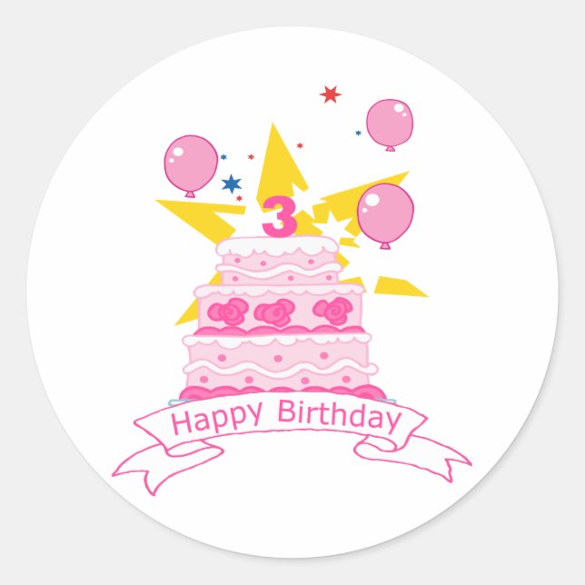 Sticker Rond Gâteau d'anniversaire de 3 ans (Devant)