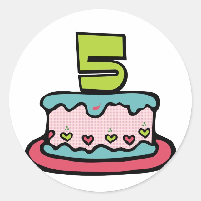 Sticker Rond Gâteau d'anniversaire de 5 ans (Devant)