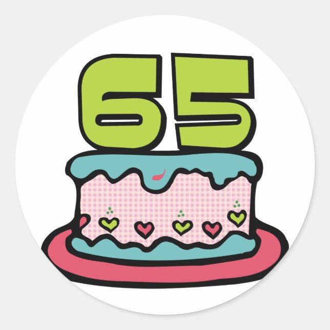 Sticker Rond Gâteau d'anniversaire de 65 ans (Devant)