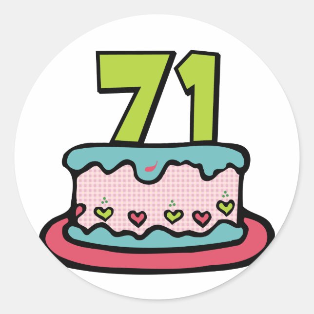 Sticker Rond Gâteau d'anniversaire de 71 ans (Devant)