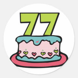 Sticker Rond Gâteau d'anniversaire de 77 ans