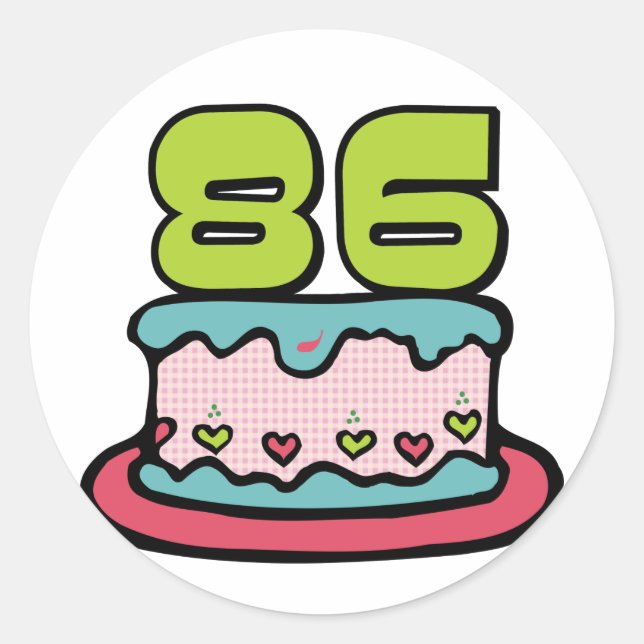 Sticker Rond Gâteau d'anniversaire de 86 ans (Devant)