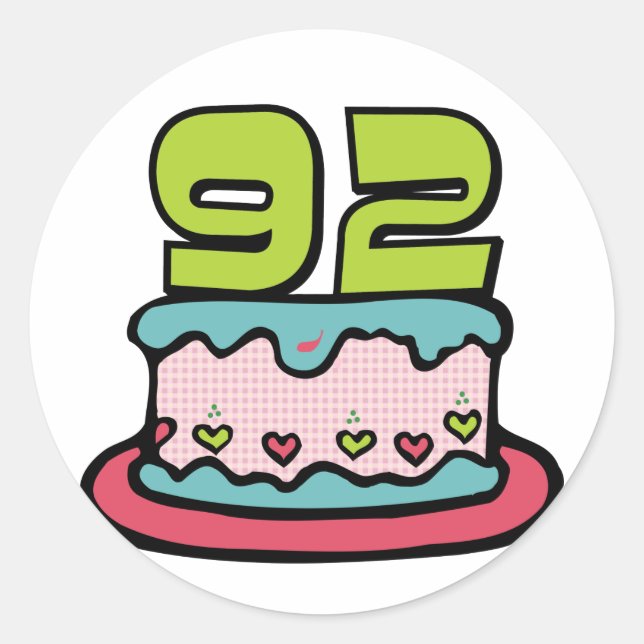 Sticker Rond Gâteau d'anniversaire de 92 ans (Devant)