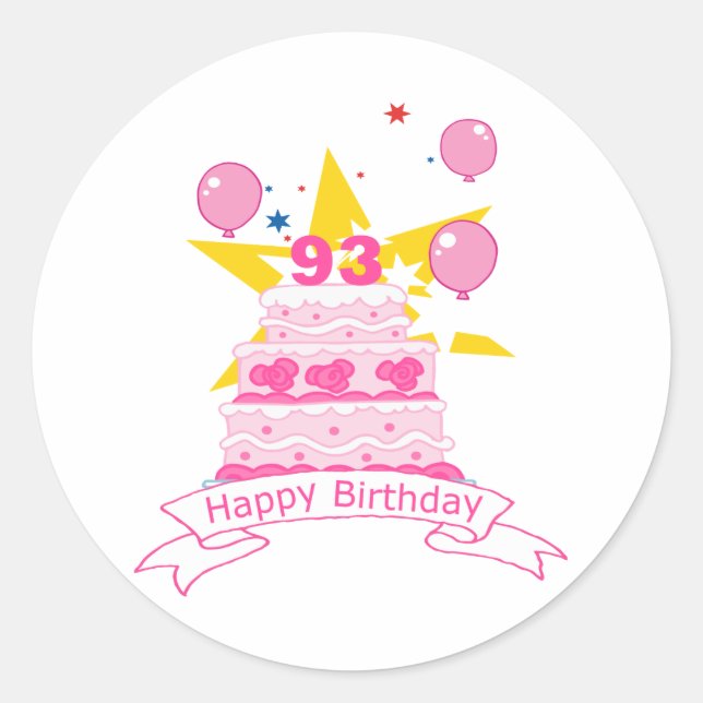 Sticker Rond Gâteau d'anniversaire de 93 ans (Devant)
