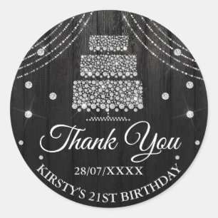 Sticker Rond Gâteau d'anniversaire diamant noir argenté