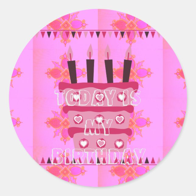 Sticker Rond Gâteau d'anniversaire floral pour elle / Filles Ar (Devant)