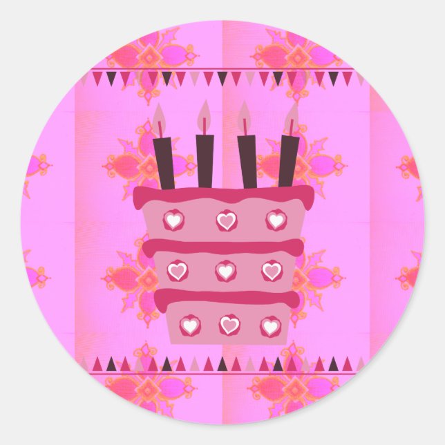 Sticker Rond Gâteau d'anniversaire floral pour elle / Filles Ar (Devant)