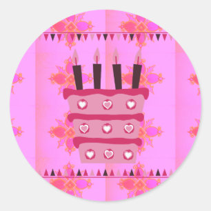 Sticker Rond Gâteau d'anniversaire floral pour elle / Filles Ar