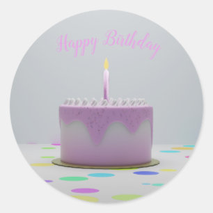 Sticker Rond Gâteau d'anniversaire rose