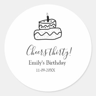 Sticker Rond Gâteau d'anniversaire trente Cheers gribouillage à