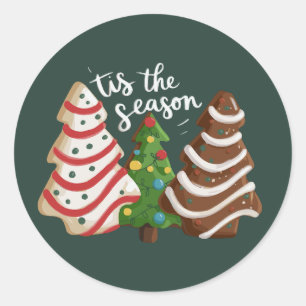 Sticker Rond Gâteau d'arbre de Noël C'est la saison Fêtes de No