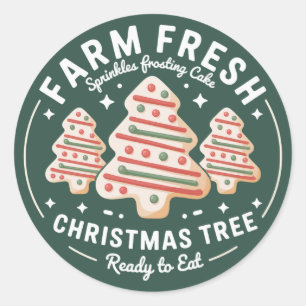Sticker Rond Gâteau d'arbre de Noël frais de la ferme Fêtes de