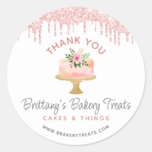 Sticker Rond Gâteau de boulangerie Blush rose paillettes Drips